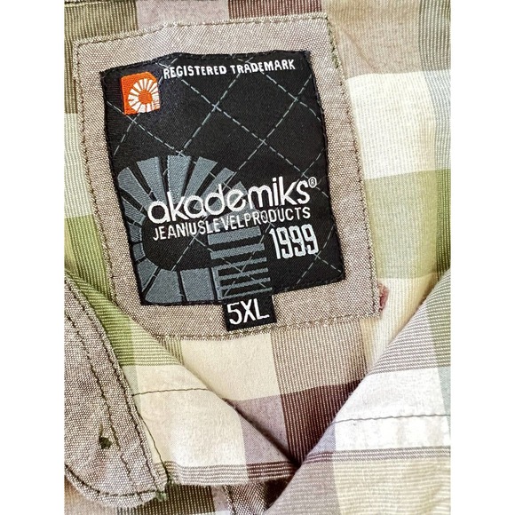 Akademiks Mens Short Sleeve Shirt Size 5XL Green Checked Button Pockets Collar - Picture 3 of 8
